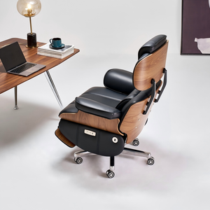 Chaise de bureau électrique intelligente de luxe, dossier en bois courbé à 10 couches, chaise inclinable ergonomique en cuir PU avec repose-pieds indépendant - Product Image 3