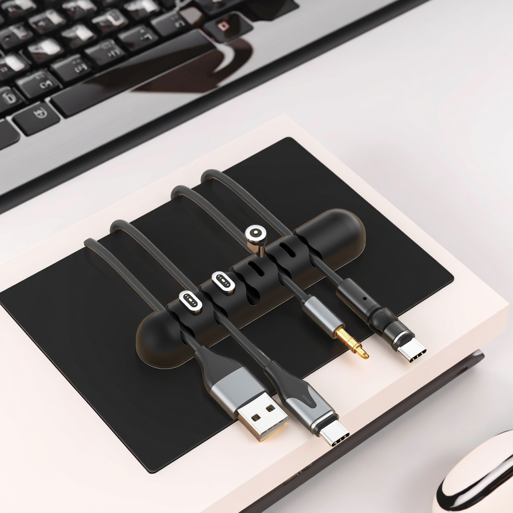 Clip Magnetiche Per Cavi TIKIWIK – 6 Pezzi In Viola Cristallo – Organizer Per Scrivania Con Adesivo Rimovibile