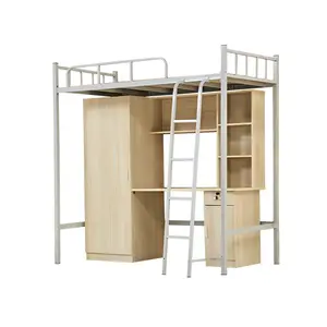 Tempat tidur logam kombinasi untuk siswa kuliah, asrama, tempat tidur tinggi, lemari atas ranjang dan seni besi