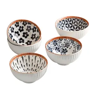 4.5 Inch Striped Bowl Under Glazed Printing Colorful Pattern Round Striped Bulk Designed Wholesale Porcelain Bowl Gift