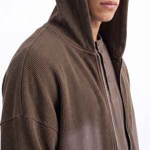Vente flash : sweat à capuche zippé en tricot marron pour homme, coupe classique, couleur unie, vêtement décontracté pour l'automne, 100% coton, design respirant - Product Image 3