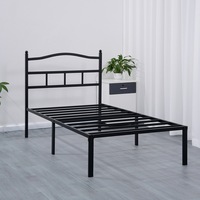 Lit simple moderne en fer forgé avec cadre métallique, tête de lit creuse et coffre de rangement, pour chambre, hôtel, école, appartement, écologique