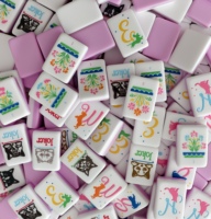 Tuiles de Mahjong classiques américaines Pink Puppy en acrylique multicouche, pour jeux de table et divertissement à quatre joueurs