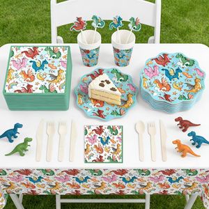 DAMAI - Vajilla Infantil para Fiestas con Diseño de Dinosaurios, Incluye Platos, Vasos y Servilletas de Papel, para 8 Personas - Product Image 2