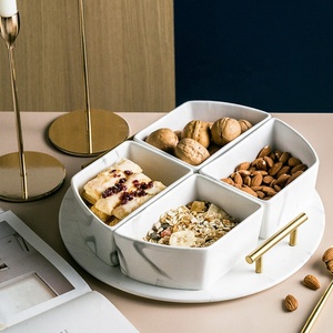 Boîte à bonbons marbrée, service à thé de l'après-midi, rond, en céramique, grand hôtel, plateau de collation sèche, à trois compartiments - Product Image 3
