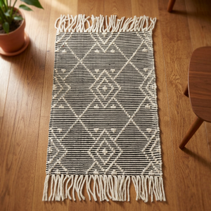 Tapis rectangulaire à motifs géométriques, tissé à la main, style bohème, en coton, décoration de salon - Product Image 3