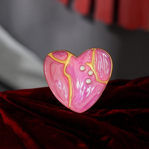 Broche de mode en forme de cœur, émail rose, plaqué or, acier inoxydable 316L, accessoire de bijouterie durable et résistant - Product Image 3