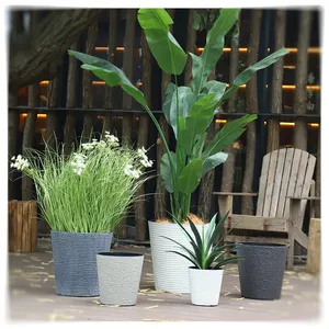 Vasos de plantas de tamanho grande plantador redondo ao ar livre preto branco cinza enorme vaso de flores para decoração de jardim doméstico