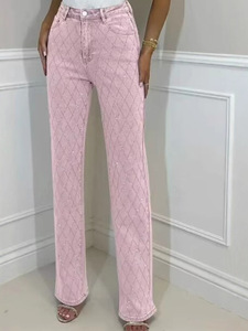 Jeans da <span class=keywords><strong>Donna</strong></span> con Strass a Forma di Diamante, <span class=keywords><strong>Pantaloni</strong></span> Luminosi a Vita Alta Stile Y2k - Product Image 1