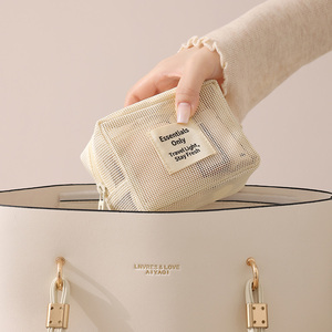 耐久性のあるファッションストライプメッシュミニジッパーバッグ12cm小型トラベルキット収納ポーチ、美容メイクアップリップスティックコスメティックバッグ用 - Product Image 2