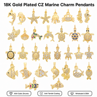 Pendentifs breloques animaux marins en cuivre plaqué or 18 carats avec micro-pavé de zircon (Dauphin, Tortue, Poisson, Étoile de mer) pour la fabrication de bijoux et de colliers DIY