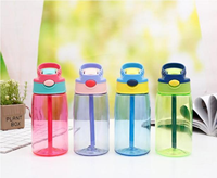 Vaso Reutilizable Transparente de PC de 360 ml (12 oz) para Niños, Taza Portátil con Pajita Abatible y Tapa Antiderrames, Libre de BPA