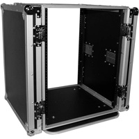 Flight case DJ sur mesure pour rack d'ampli avec 14U de place, avec roues de 4 pouces, pour QSC