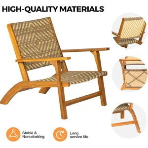 Juego de muebles de patio de madera de acacia de 3 piezas, juego de bistró con mesa de centro y respaldo de mimbre de ratán y silla de asiento ergonómica - Product Image 4