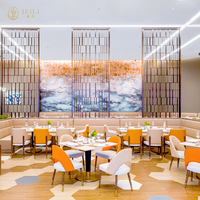 Ensembles de mobilier de restaurant moderne en gros, sièges de banquette d'hôtel, canapé, tables rectangulaires en métal doré et ensemble de chaises, design d'intérieur