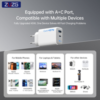 Chargeur de téléphone ZUZG OEM ODM GaN 45W USB-C à charge rapide, chargeur mural USB double port, chargeur de téléphone portable, prise EU pour iPhone
