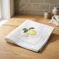 Serviette carrée en coton brodée à la main, motif citron, tissée, écologique, durable, pour la décoration de table et l'utilisation en avion