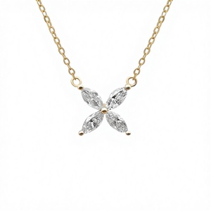 Fine Jewelry Hot Sale 14K <b>Solid</b> Gold Diamond Women's Romantic Style Certified Four Leaves Flower Shape Pendant <b>Necklace</b> - Product Image 2