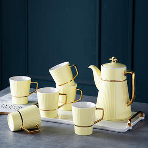 European-style <b>tea</b> <b>set</b>, high-end gift for the living room, gold-painted ceramic water <b>set</b>, <b>cup</b> <b>set</b>, <b>cup</b> handle and tray - Product Image 5