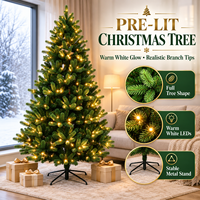 Sapin de Noël artificiel pré-éclairé de 6, 7 ou 8 pieds avec lumières LED blanc chaud – Montage facile, arbre articulé pour décoration intérieure