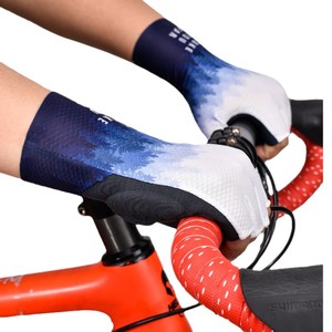 Gants de cyclisme mi-doigts bleus et blancs, respirants, absorbant les chocs, unisexes, pour l'été - Product Image 2