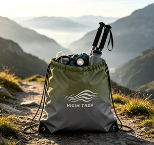 Mochila con cordón Cinch Gym de nailon multicolor, poliéster reciclado, impermeable, para senderismo, unisex, con asa de cuerda e impresión de logotipo. - Product Image 1