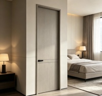 Porte intérieure battante moderne en MDF stratifié PVC, insonorisée, sans peinture, gaufrée, pour chambre à coucher, avec panneau mural et plinthe assortis