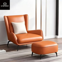 Fauteuil d'appoint moderne en cuir à dossier haut avec repose-pieds, ensemble de fauteuil de détente individuel pour salon et hôtel