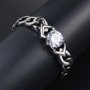Pulsera de Acero de Titanio con Diamantes, Corte Brillante Redondo, 21.5 cm, para Uso Diario Femenino, CE333 - Product Image 4