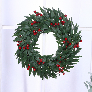 Nhân Tạo Lá Màu Xanh Lá Cây Bạch Đàn Vòng Hoa Với Holly Trái Cây Cho Cửa Trước Vòng Hoa Nhà Hiên Trang Trại Tường Trang Trí Nội Thất - Product Image 6