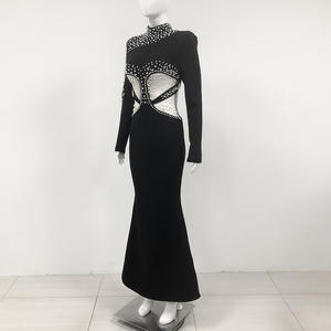 فستان نسائي أنيق فاخر عالي الجودة طويل الأكمام طويل حورية البحر طول نمط صلب خصر طبيعي منسوج - Product Image 4