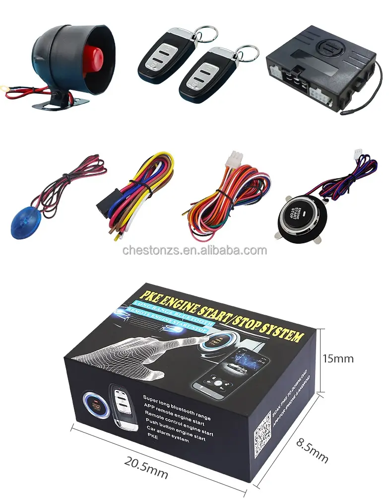 Smart push start button engine keyless entry car alarm system with app