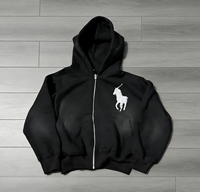 Sweat à capuche zippé en molleton français, logo personnalisé, patchs, streetwear délavé, sweat à capuche brodé, sweat à capuche surdimensionné pour homme, délavé à l'acide