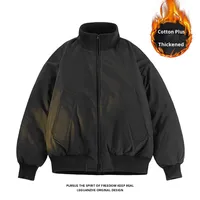 Blouson Aviateur Rétro Américain en Polyester pour Homme – Coupe Élégante, Sensation Haut de Gamme, Fermeture Éclair Courte, Hiver Épais, Style Urbain