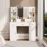 Table de toilette moderne intelligente avec miroir, tiroirs et armoire de rangement en bois pour chambre à coucher, 142x110x40cm