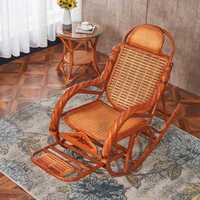 Fauteuil à bascule en bambou naturel pour personnes âgées et siège de détente confortable avec dossier inclinable pour salon et balcon