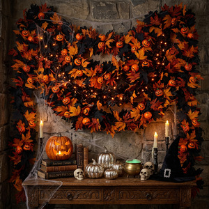 Guirlande artificielle FUYI en érable avec feuilles de citrouille, 1,8 m de long, pour décoration d'Halloween, intérieur/extérieur, fête d'automne - Product Image 2