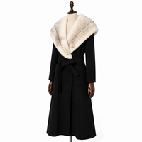 Damen Casual Herbst/Winter Warmer Kaschmirmantel mit Echtem Nerzkragen Schwarzer Langer Pelzmantel mit Gürtel Fabrik-Großhandel