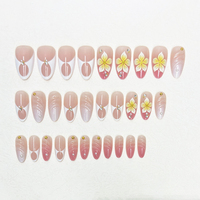 H005-9 Kaixin Grosir Kuku Palsu Almond Sedang Warna Nude Pink Coklat French Tip Emas Foil Motif Zebra Bunga Mengkilap