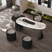 Table à thé de luxe recommandée par les designers, table à thé ronde en panneau de roche, bouilloire intégrée, ensemble table et chaise de bureau tout-en-un