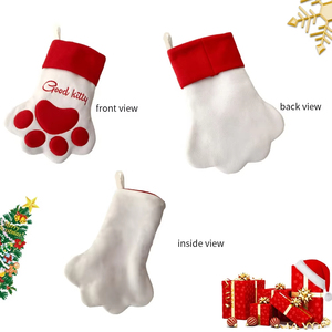 Custom High Quality Cute Xmas Gift Decoration Red White Pet <strong>Dog</strong> Cat's Paw Holders Toy Velvet <strong>Christmas</strong> <strong>Stocking</strong> Embroidery - Product Image 2