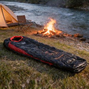 Saco de Dormir Ligero y Portátil para Acampar al Aire Libre en Clima Frío, Tipo Sobre, de Nailon con Plumón de Ganso, para Tres Estaciones, con Compresión - Product Image 1