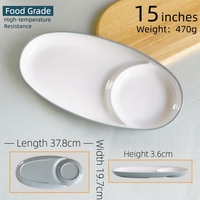 Assiettes à dîner divisées en mélamine de 15 pouces, deux compartiments, style moderne minimaliste, assiettes pour cantine d'étudiants, assiettes pour restauration rapide
