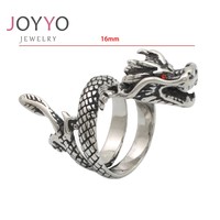 Bague Vintage en argent Thai pour hommes, anneau ouvert du Dragon du zodiaque, personnalité, porte-clés de dominage, en acier inoxydable
