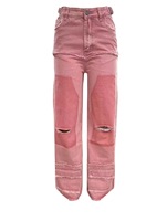Nouveau style, vente chaude, jeans personnalisés pour femmes, jeans rose personnalisés avec motifs perforés et dégradés, jeans oversize hip-hop