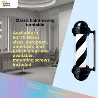 Poteau de barbier rond en plastique noir imperméable avec rayures noires et blanches ; Panneau lumineux rotatif pour salon de coiffure