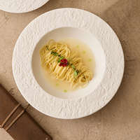 Assiette à soupe et bol à pâtes en céramique à texture pierre écologique de 8/10 pouces, bord large, finition mate, sans danger pour les aliments, pour hôtels et restaurants