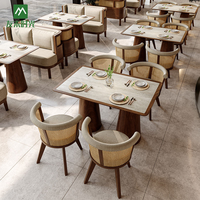 Chaise de salle à manger en rotin et bois massif, style moderne d'Asie du Sud-Est, avec plateau en pierre, durable, pour hôtels et restaurants, vente en gros, usage commercial