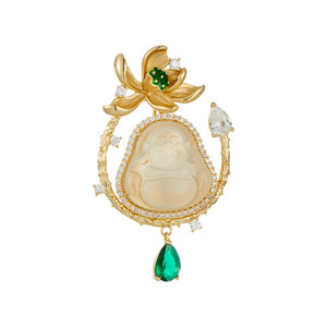 Chinese Style Lotus Buddha Brooch Agate Micro Inlaid Women's Fine Jewelry Everyday Wear - Product Image 5