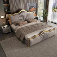 Lit de Luxe Moderne et Confortable en Bois Massif, Tailles King et Queen, avec Rangement Intégré, Ensemble de Mobilier de Chambre Haut de Gamme